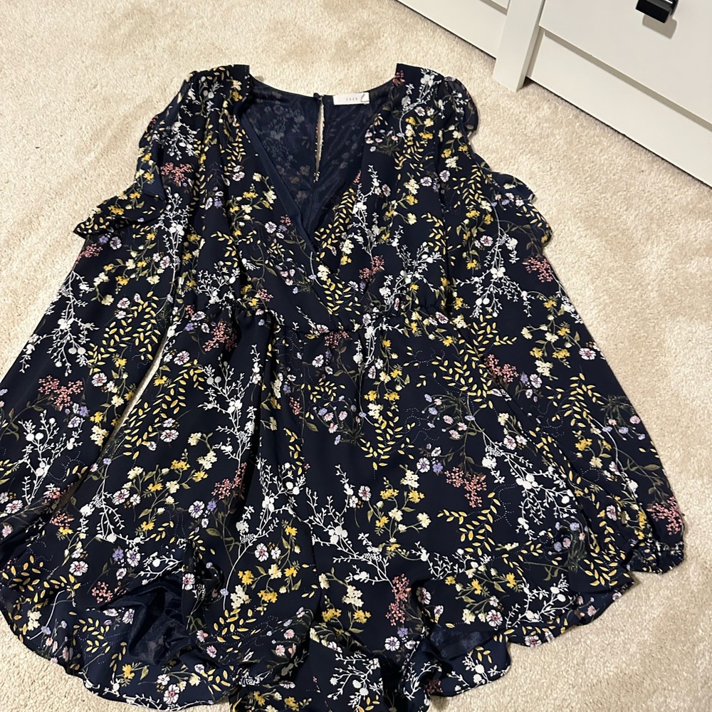Lush Blue and Silver Ruffled Wrap Romper